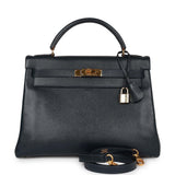 Hermes Kelly 32 Retourne Bleu Marine Courchevel Gold Hardware