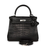 Hermes Kelly 25 Retourne Black Matte Alligator Palladium Hardware
