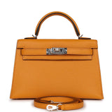 Hermes Kelly 20 Sellier Moutarde Chevre Mysore Palladium Hardware