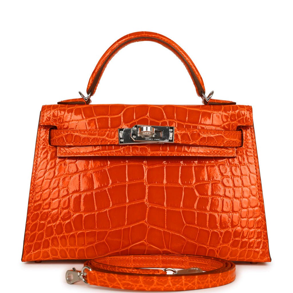 Hermes Kelly 20 Sellier Orange Poppy Shiny Alligator Palladium Hardware