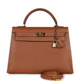 Hermes Kelly 32 Sellier Gold Courcheval Gold Hardware