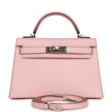 Hermes Kelly Sellier 20 Rose Sakura Chevre Palladium Hardware
