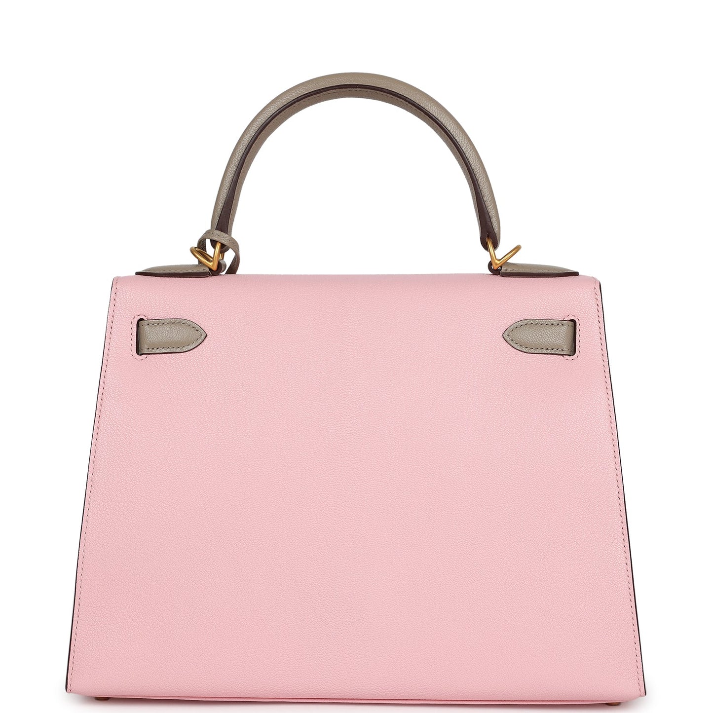 Pre-owned Hermes HSS Kelly Sellier 28 Rose Sakura and Gris Tourterelle Chevre Brushed Gold Hardware