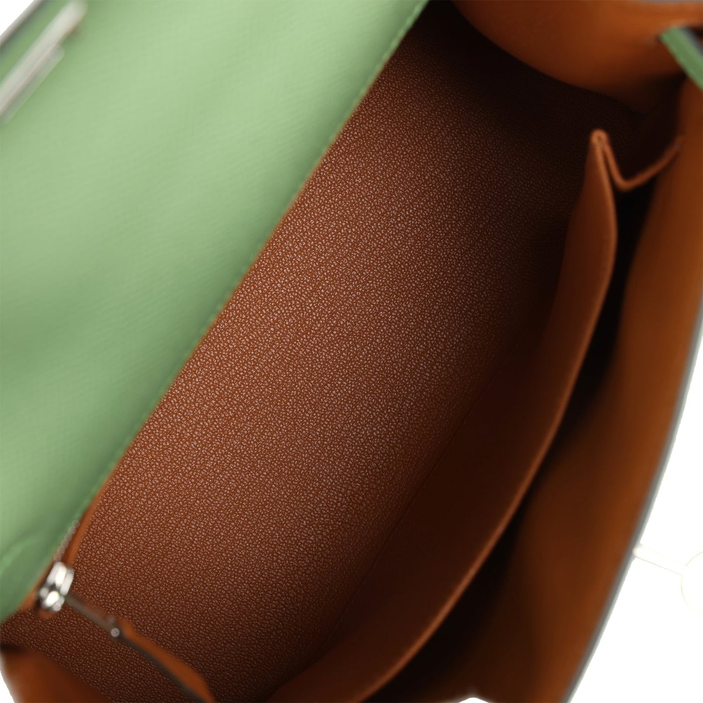 Hermes Special Order (HSS) Kelly Sellier 25 Vert Criquet Verso Epsom Palladium Hardware