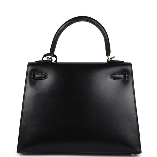 Hermes Kelly Sellier 25 Black Box Gold Hardware
