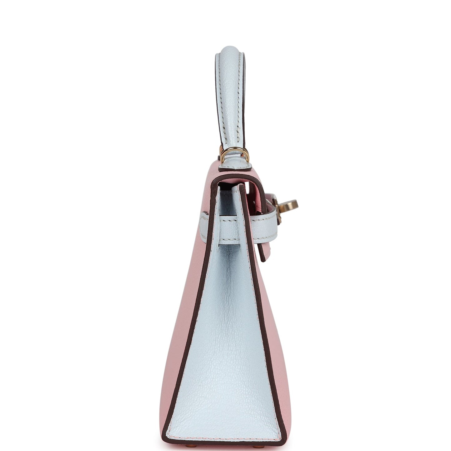 Hermes Special Order (HSS) Kelly Sellier 20 Rose Sakura and Bleu Brume Chevre Permabrass Hardware