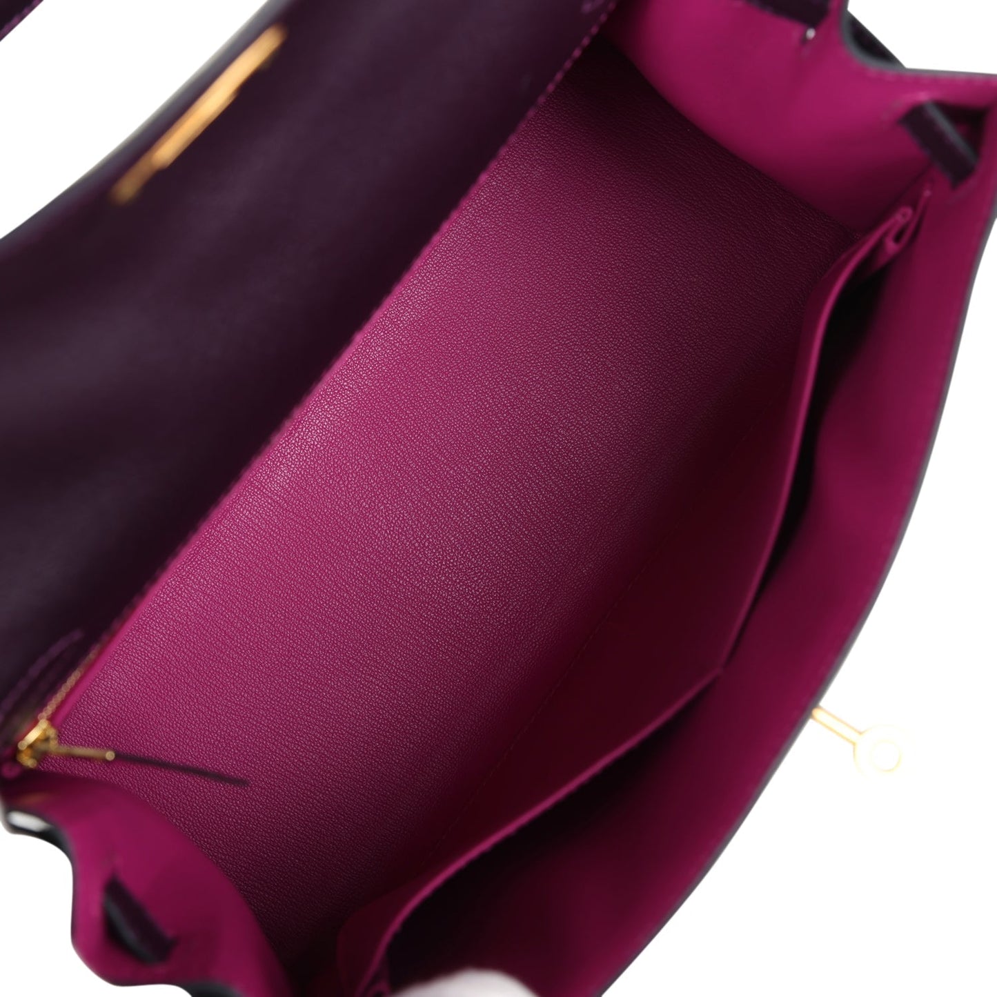 Hermes Special Order (HSS) Kelly Sellier 28 Raisin Verso Chevre Brushed Gold Hardware