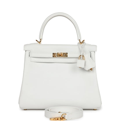 Hermes Kelly Retourne 25 New White Swift Gold Hardware