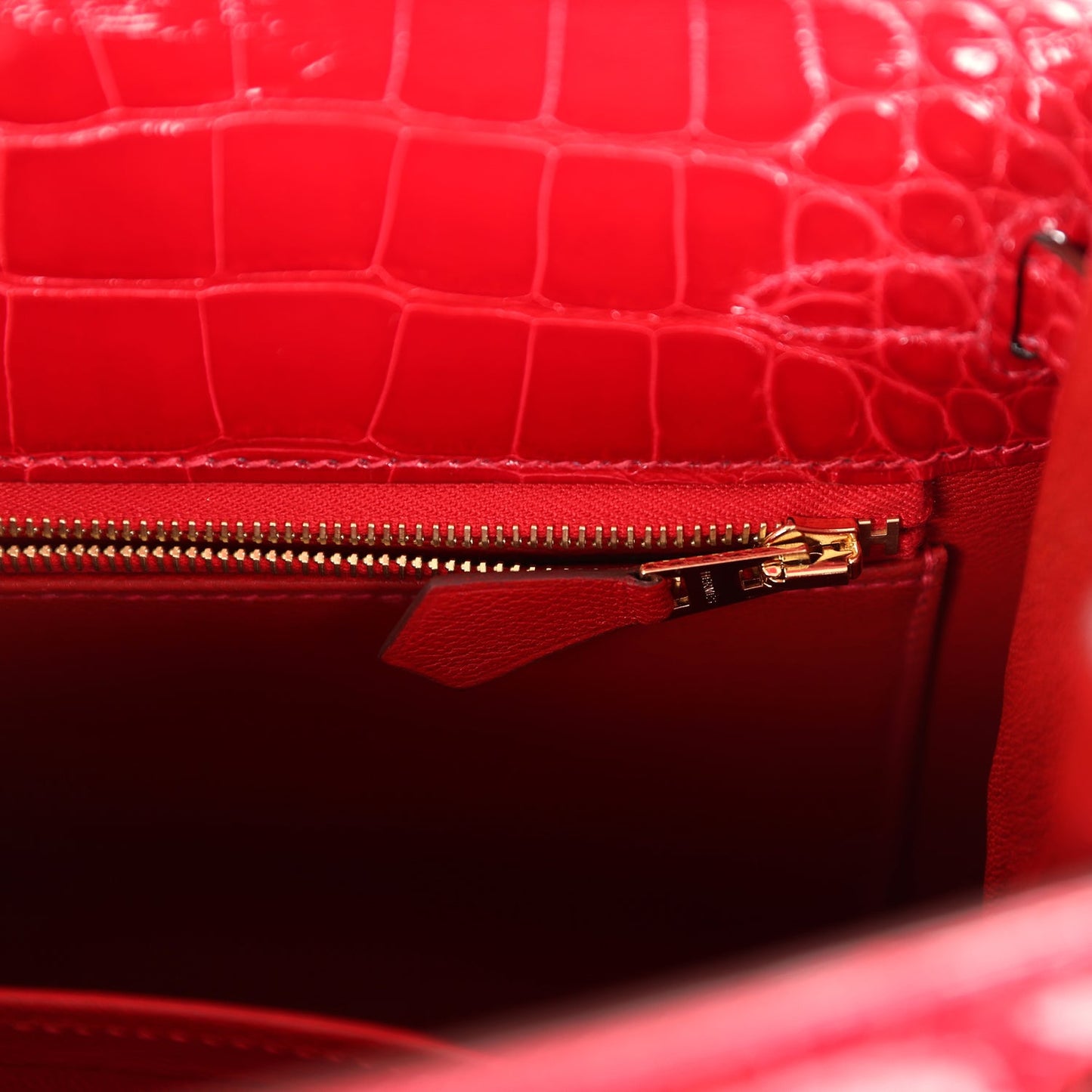 Hermes Kelly Sellier 25 Braise Shiny Alligator Mississippiensis Gold Hardware