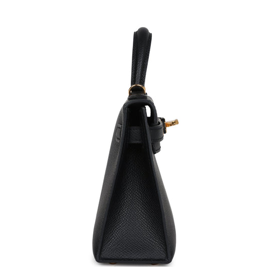 Hermes Kelly Sellier 20 Black Epsom Gold Hardware