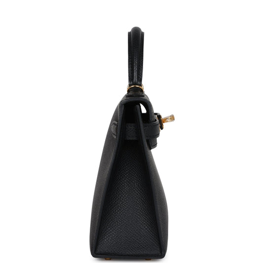 Hermes Kelly Sellier 20 Black Epsom Gold Hardware