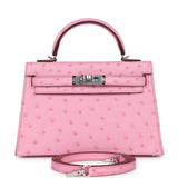 Hermes Kelly Sellier 20 Bubblegum Ostrich Palladium Hardware