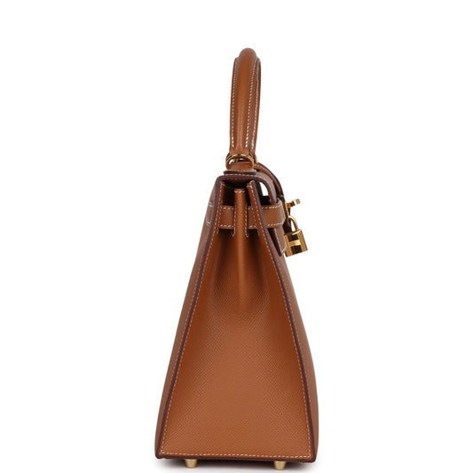 Pre-owned Hermes Kelly Sellier 28 Gold Epsom Gold Hardware