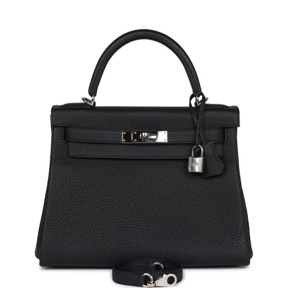 New Hermes Kelly Retourne 28 Black Togo Palladium Hardware