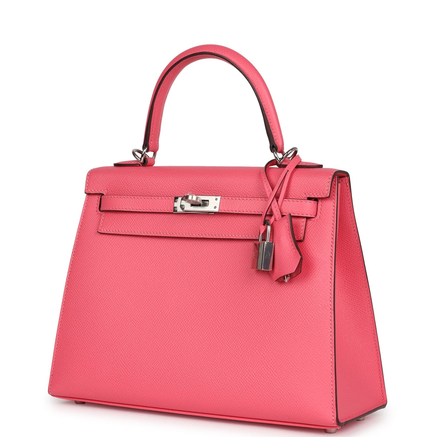 Pre-owned Hermes Kelly Sellier 25 Rose Azalee Epsom Palladium Hardware