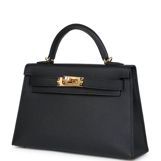 Hermes Kelly Sellier 20 Black Epsom Gold Hardware