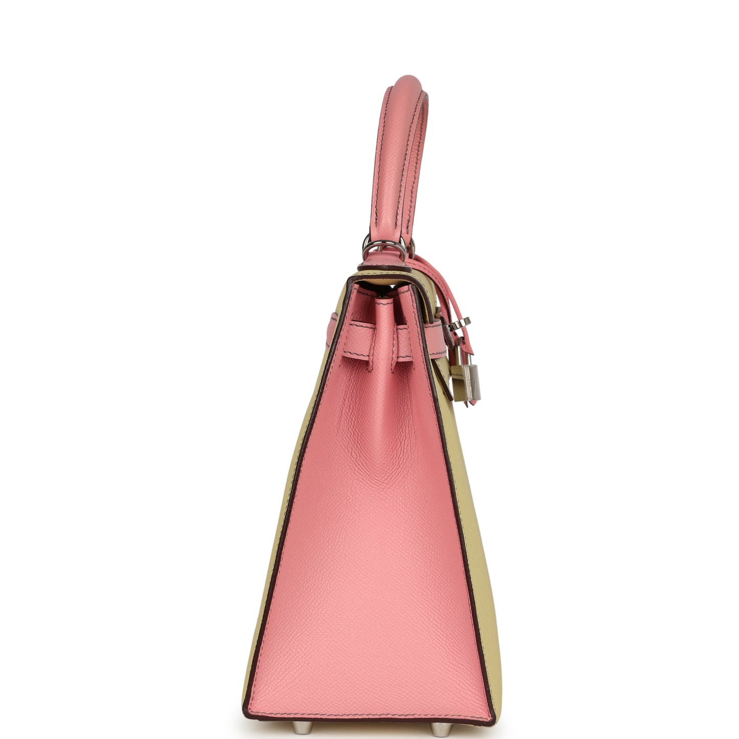 Hermes Special Order (HSS) Kelly Sellier 28 Rose Confetti and Jaune Poussin Epsom Palladium Hardware
