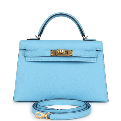 Hermes Kelly Sellier 20 Celeste Epsom Gold Hardware