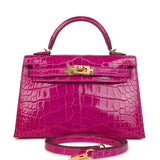 Hermes Kelly Sellier 20 Rose Scheherazade Shiny Alligator Gold Hardware