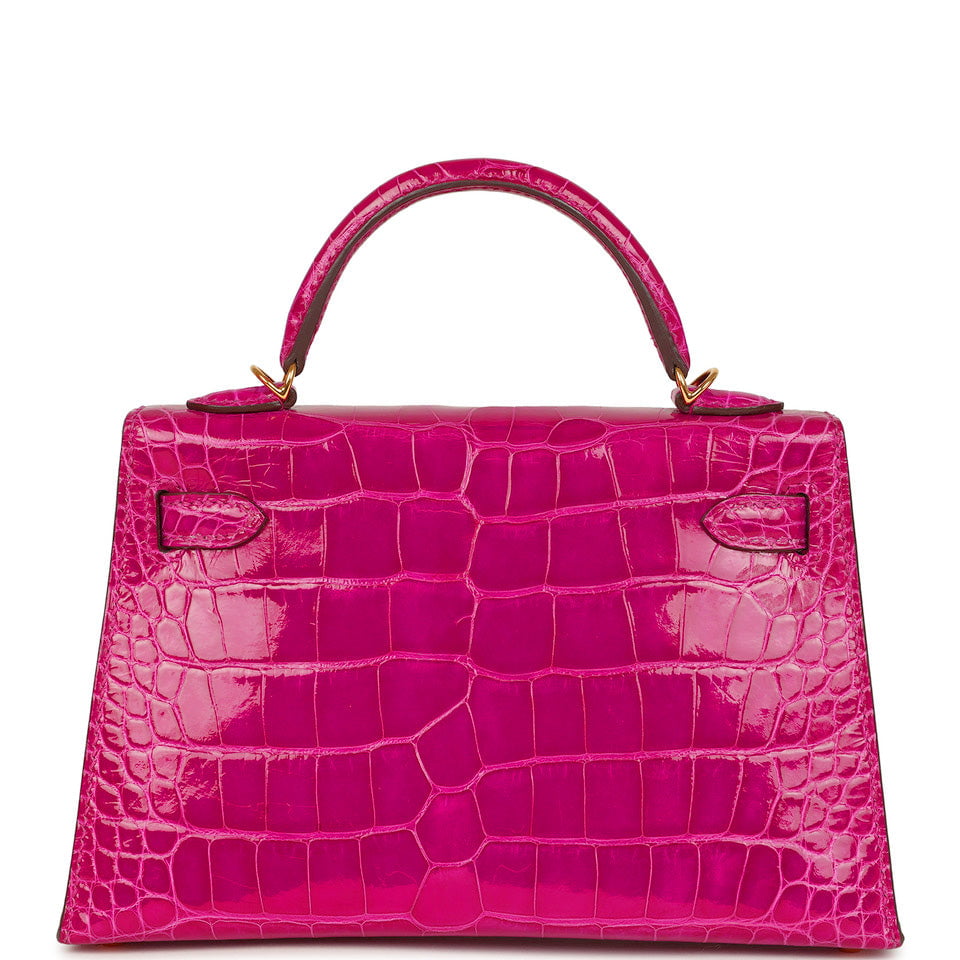 Hermes Kelly Sellier 20 Rose Scheherazade Shiny Alligator Gold Hardware