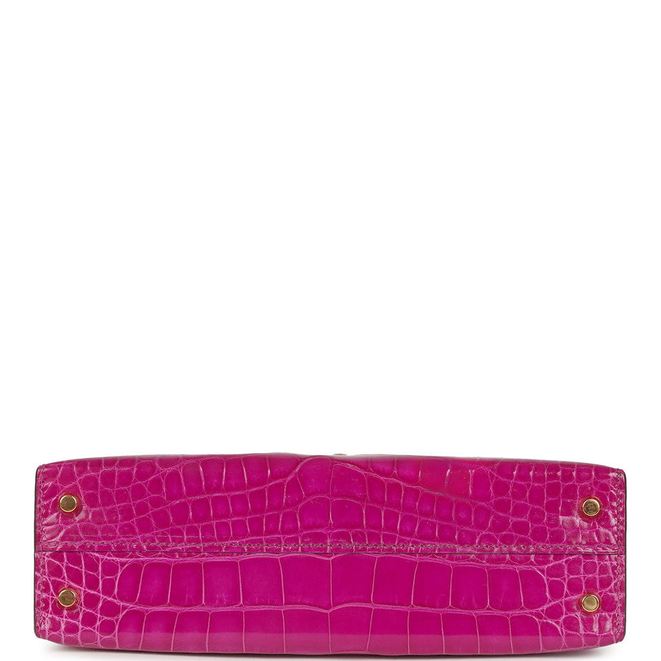 Hermes Kelly Sellier 20 Rose Scheherazade Shiny Alligator Gold Hardware