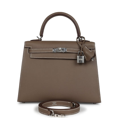 Hermes Kelly Sellier 25 Etoupe Epsom Palladium Hardware