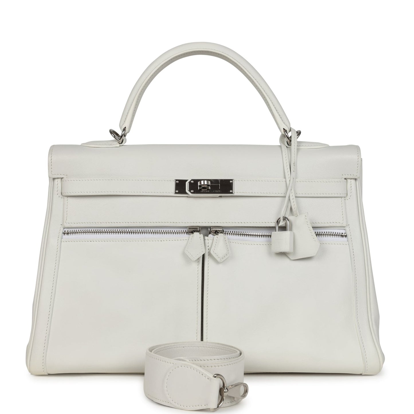Hermes Kelly Lakis 35 White Swift Palladium Hardware