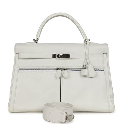 Hermes Kelly Lakis 35 White Swift Palladium Hardware