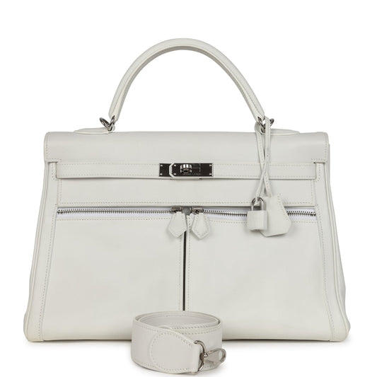 Hermes Kelly Lakis 35 White Swift Palladium Hardware