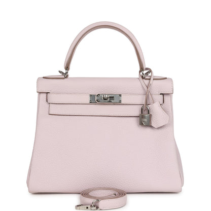 Hermes Kelly Retourne 28 Mauve Pale Clemence Palladium Hardware