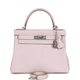 Hermes Kelly Retourne 28 Mauve Pale Clemence Palladium Hardware