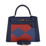 Hermes Special Order (HSS) Kellygraphie Kelly Sellier 28 "Lettre B" Bleu Nuit Epsom Permabrass Hardware