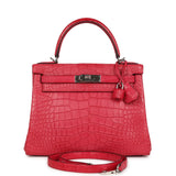 Hermes Kelly Retourne 28 Rose Extreme Matte Alligator Palladium Hardware