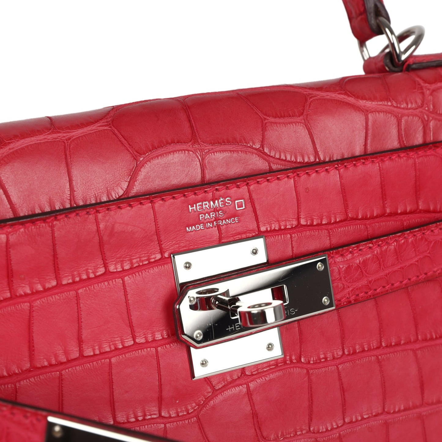 Hermes Kelly Retourne 28 Rose Extreme Matte Alligator Palladium Hardware