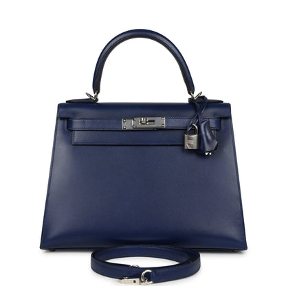 Hermes Kelly Sellier 28 Bleu Saphir Box Palladium Hardware