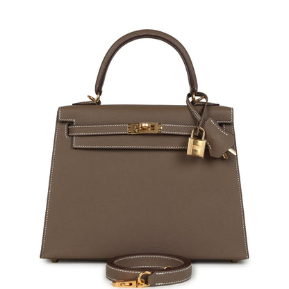 Hermes Kelly Sellier 25 Etoupe Epsom Gold Hardware