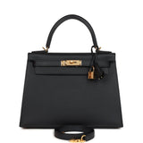Hermes Kelly Sellier 28 Black Epsom Gold Hardware