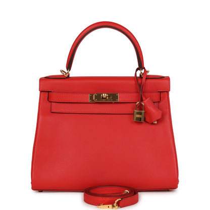 Hermes Kelly Retourne 28 Rouge Tomate Evercolor Gold Hardware