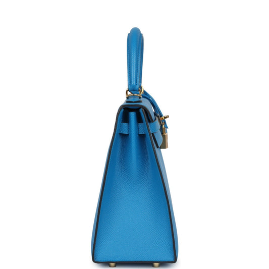 Hermes Kelly Sellier 25 Bleu Zanzibar Epsom Gold Hardware