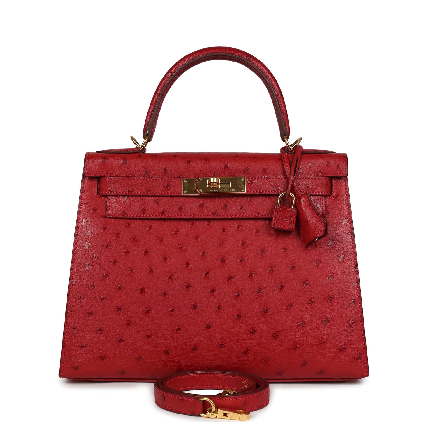 Hermes Kelly Sellier 28 Rouge Vif Ostrich Gold Hardware