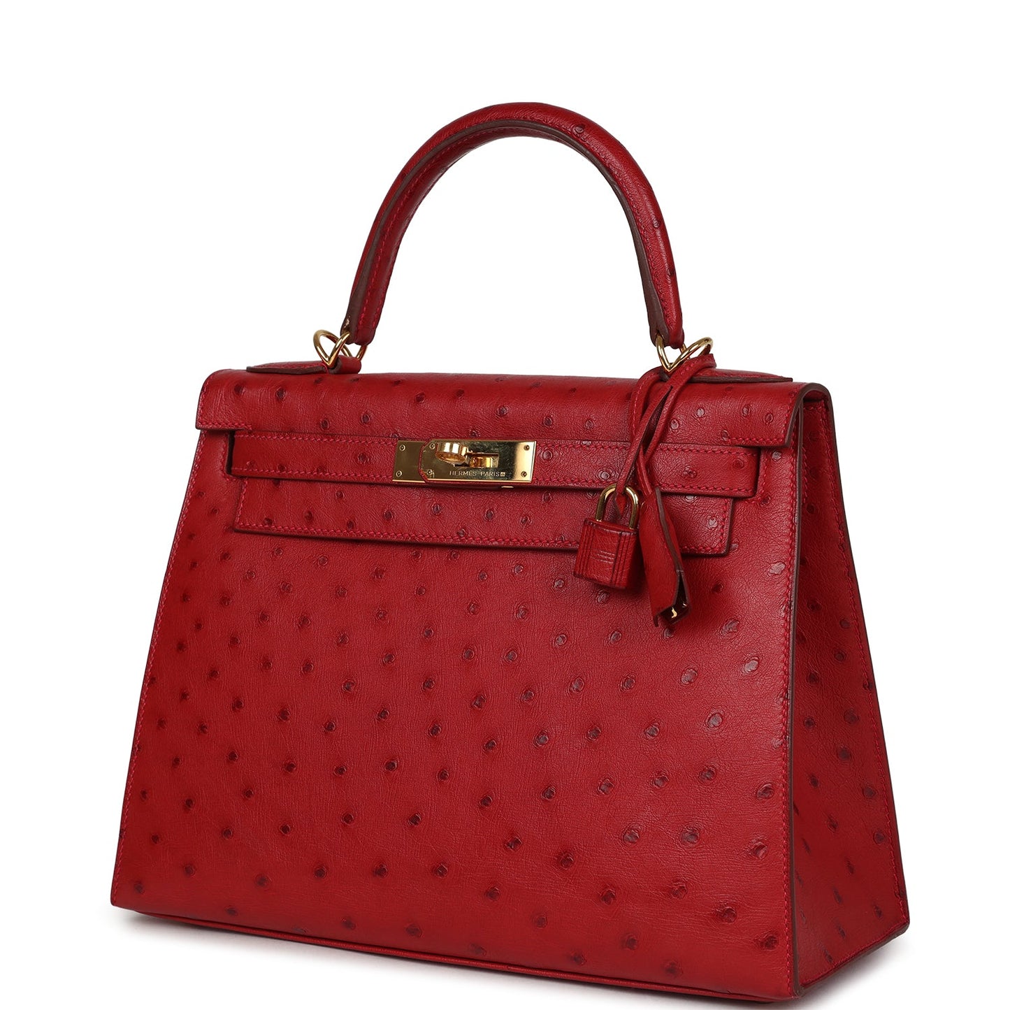 Hermes Kelly Sellier 28 Rouge Vif Ostrich Gold Hardware