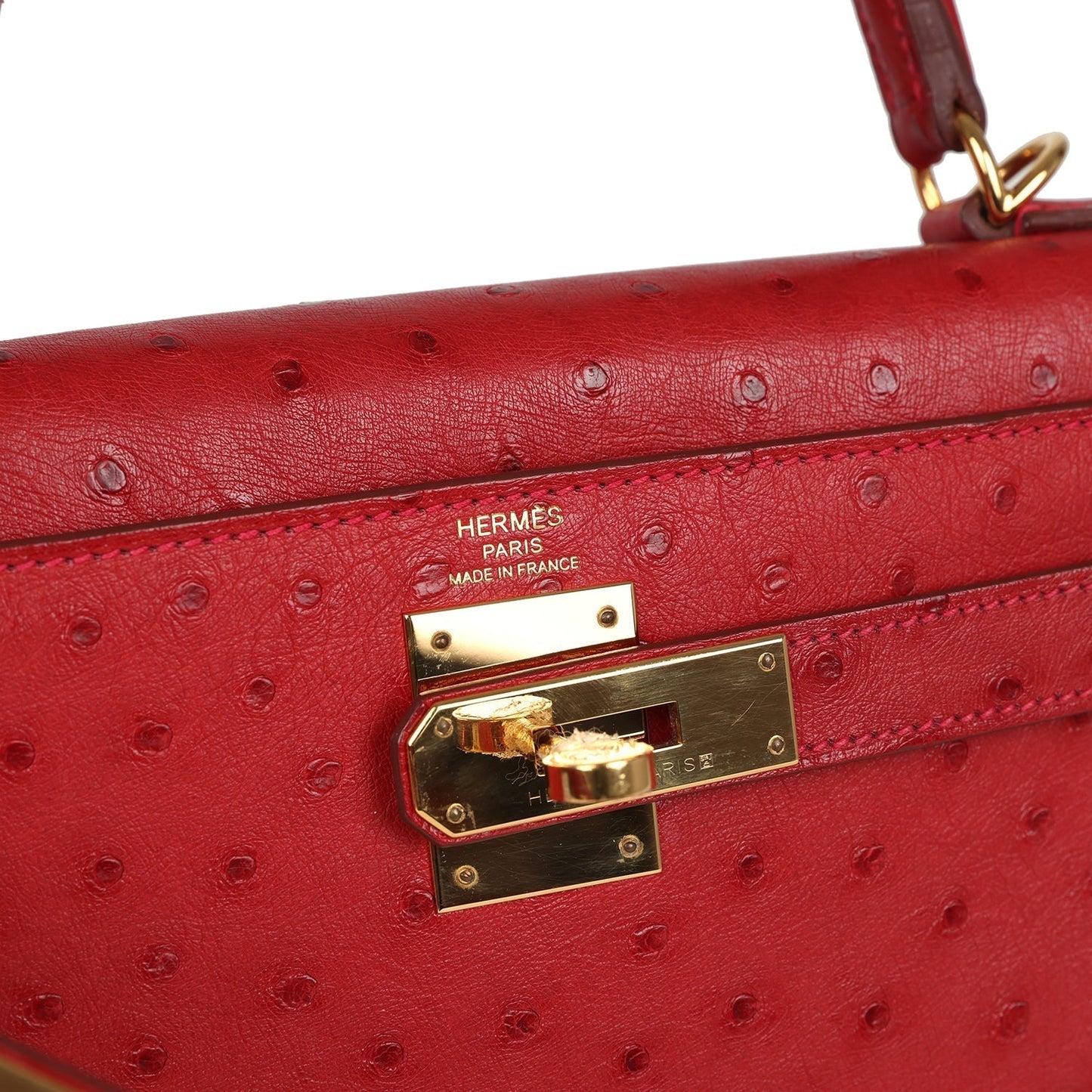 Hermes Kelly Sellier 28 Rouge Vif Ostrich Gold Hardware