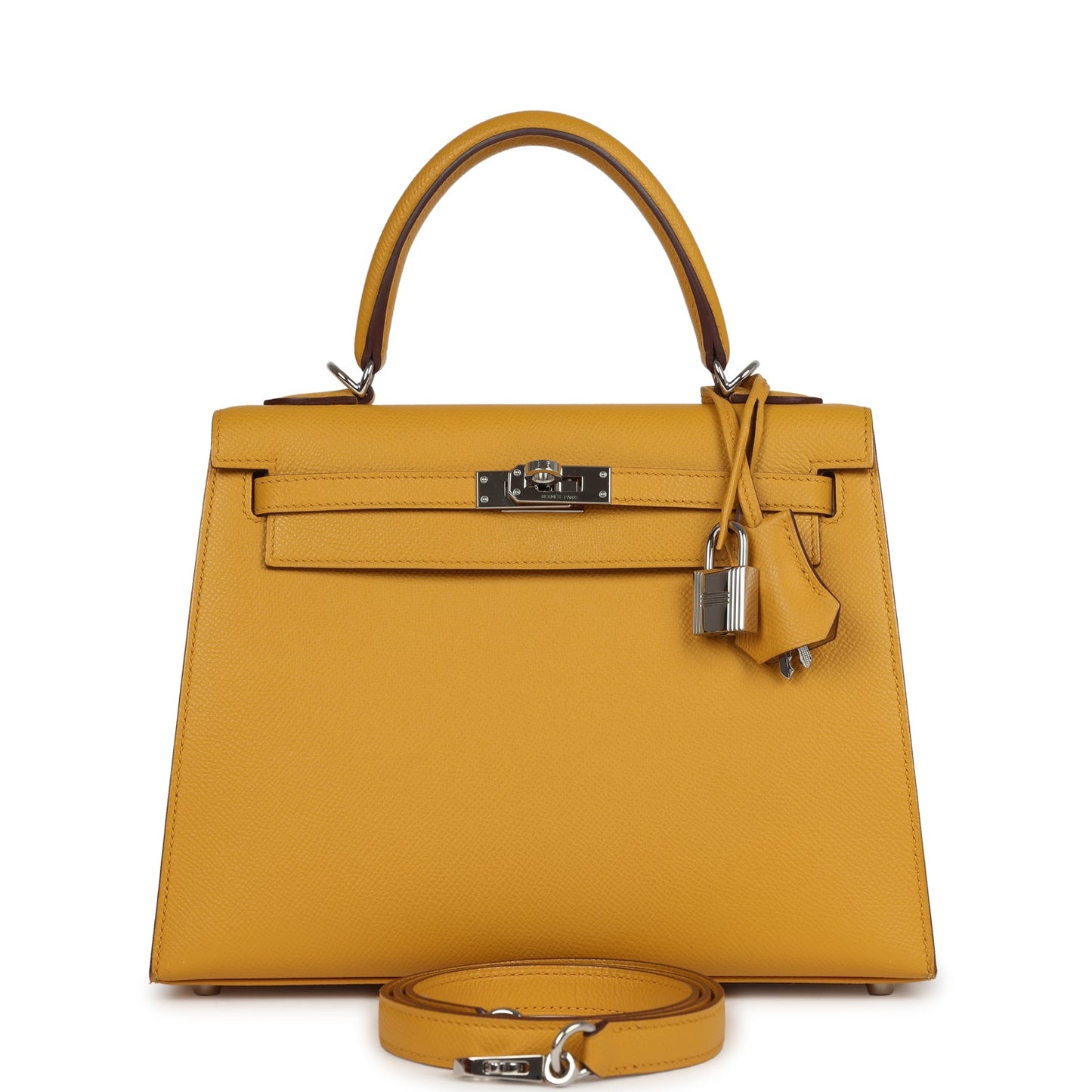 Hermes Kelly Sellier 25 Jaune Ambre Epsom Palladium Hardware