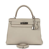Hermes Kelly Retourne 28 Beton Clemence Palladium Hardware