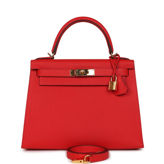 Hermes Kelly Sellier 28 Rouge De Coeur Epsom Gold Hardware