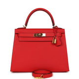 Hermes Kelly Sellier 28 Rouge De Coeur Epsom Gold Hardware