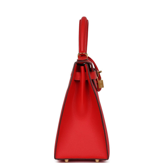 Hermes Kelly Sellier 28 Rouge De Coeur Epsom Gold Hardware