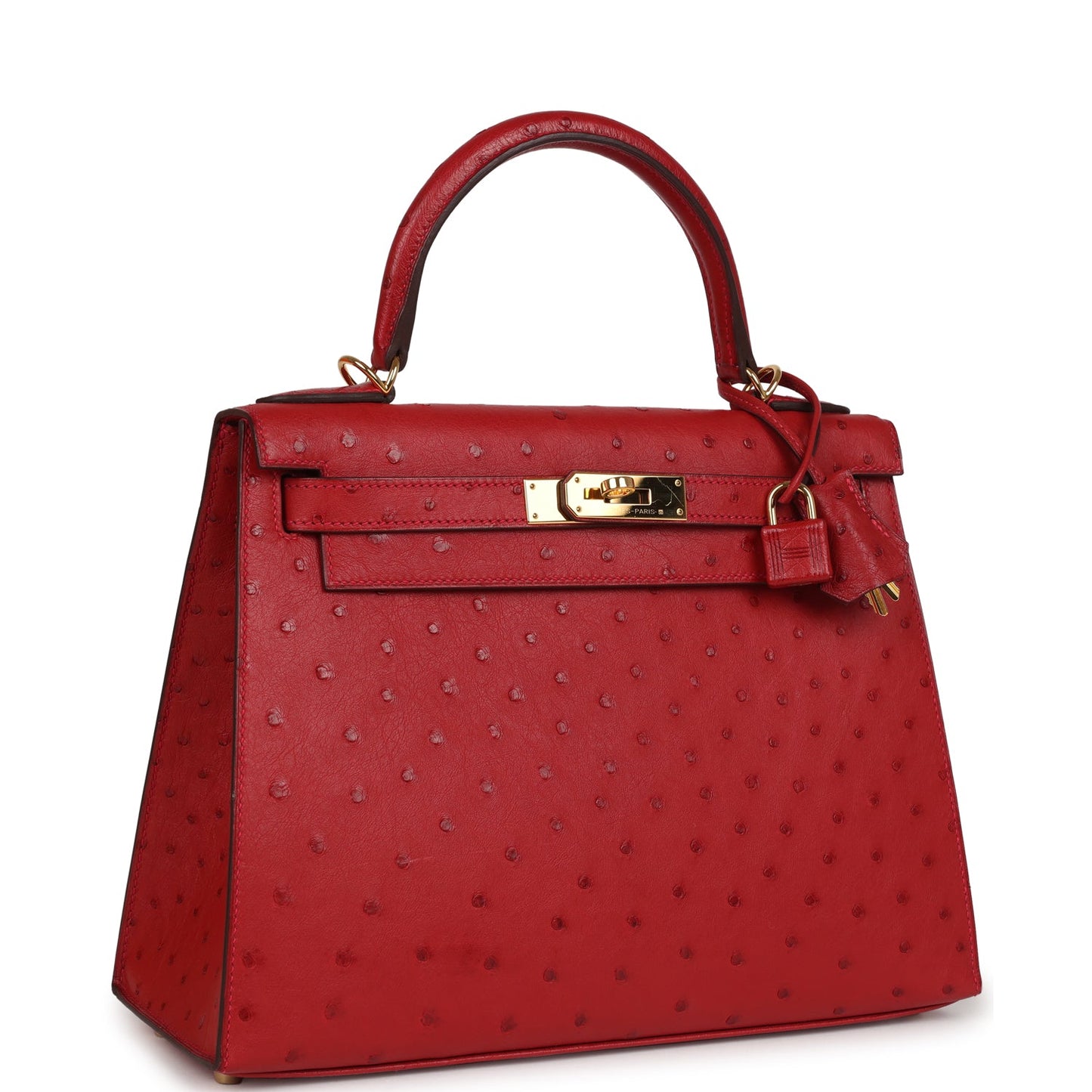 Hermes Kelly Sellier 28 Rouge Vif Ostrich Gold Hardware