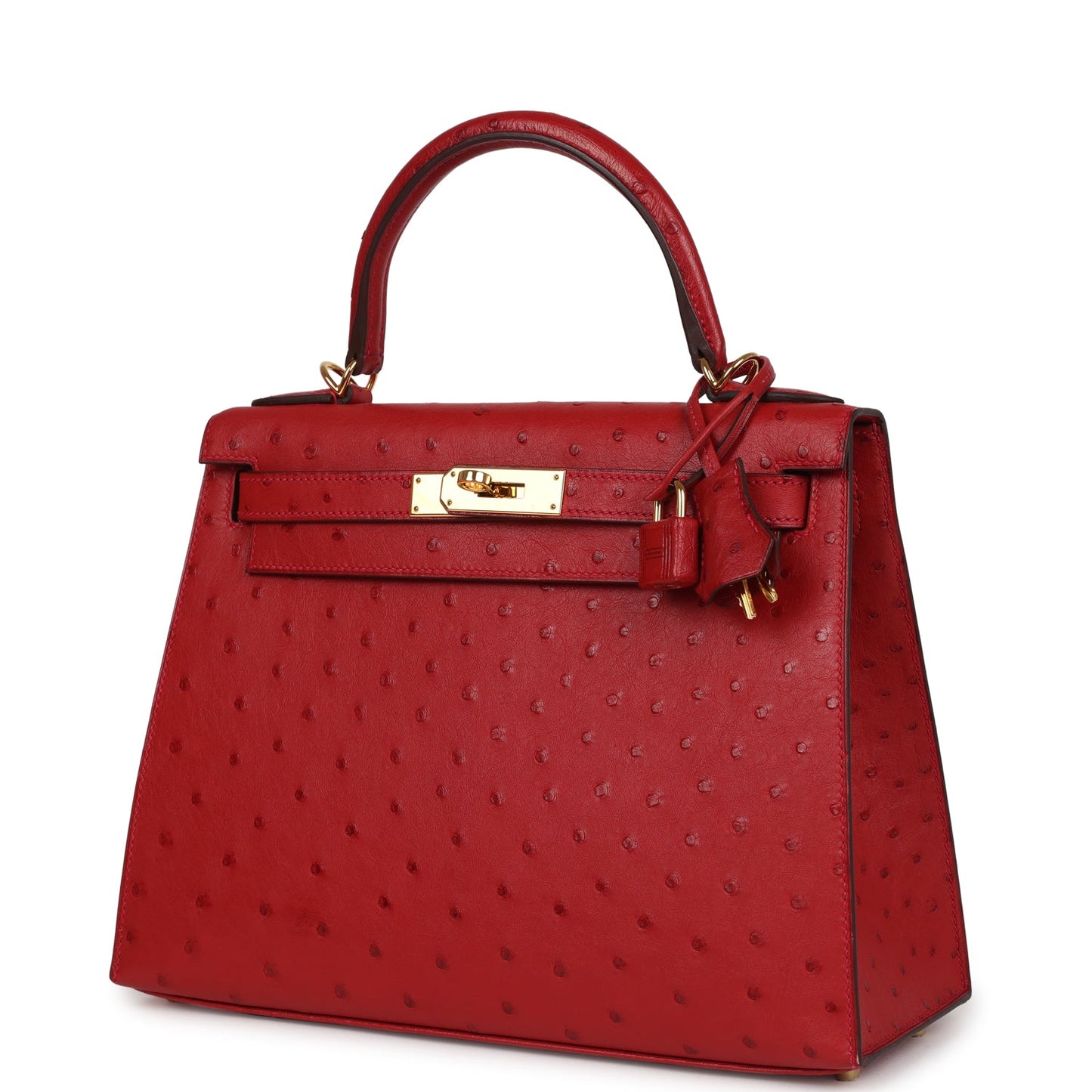 Hermes Kelly Sellier 28 Rouge Vif Ostrich Gold Hardware