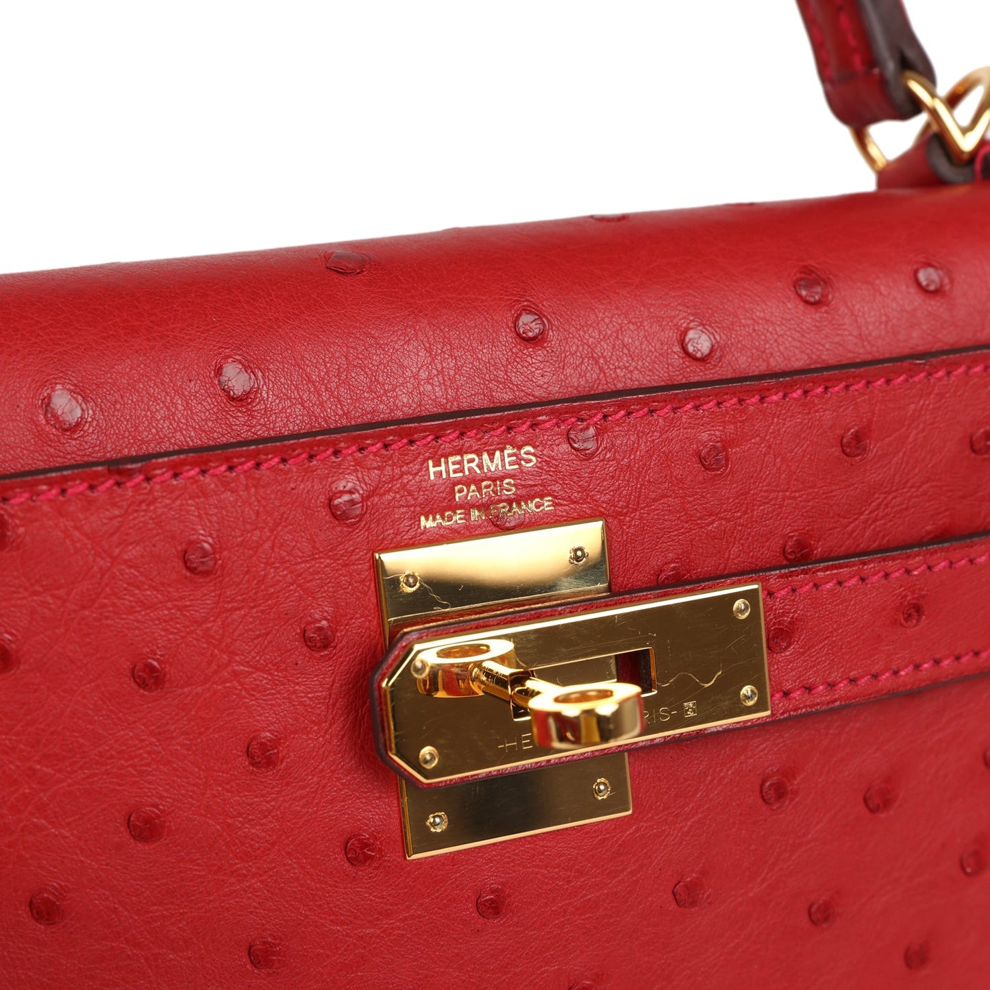 Hermes Kelly Sellier 28 Rouge Vif Ostrich Gold Hardware